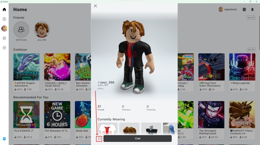 Select the friend in Roblox