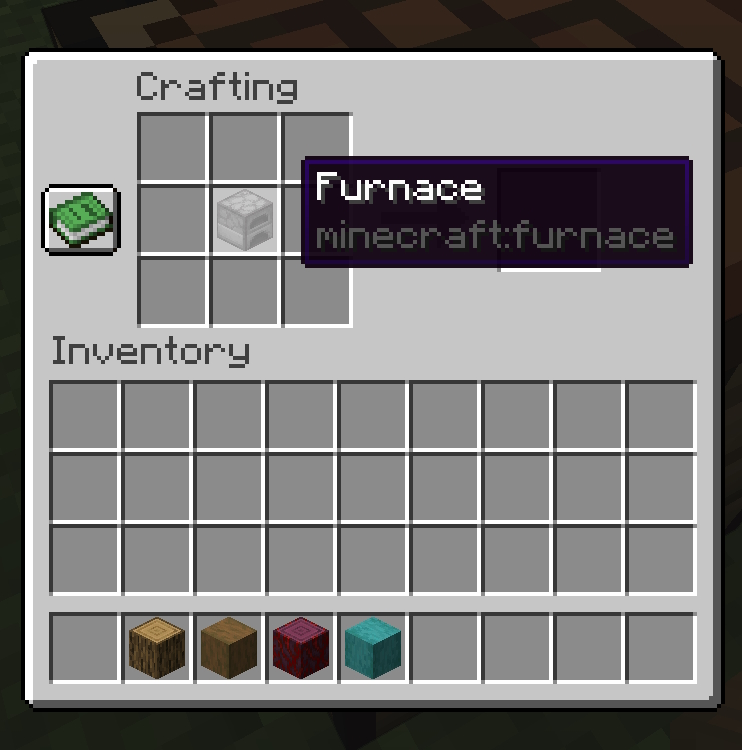 Furnace placed in the center slot of the crafting grid