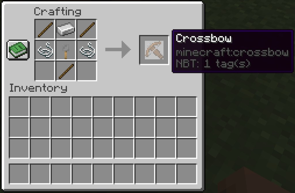 Crafting recipe for a crossbow