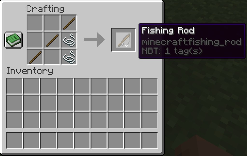 Crafting recipe for a fishing rod