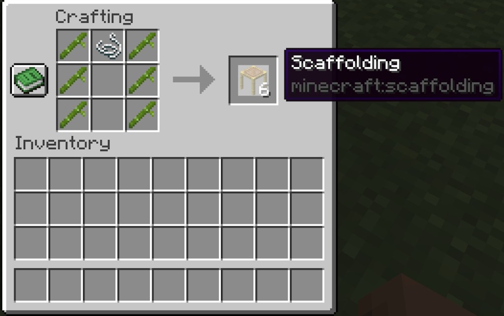 Crafting recipe for scaffolding