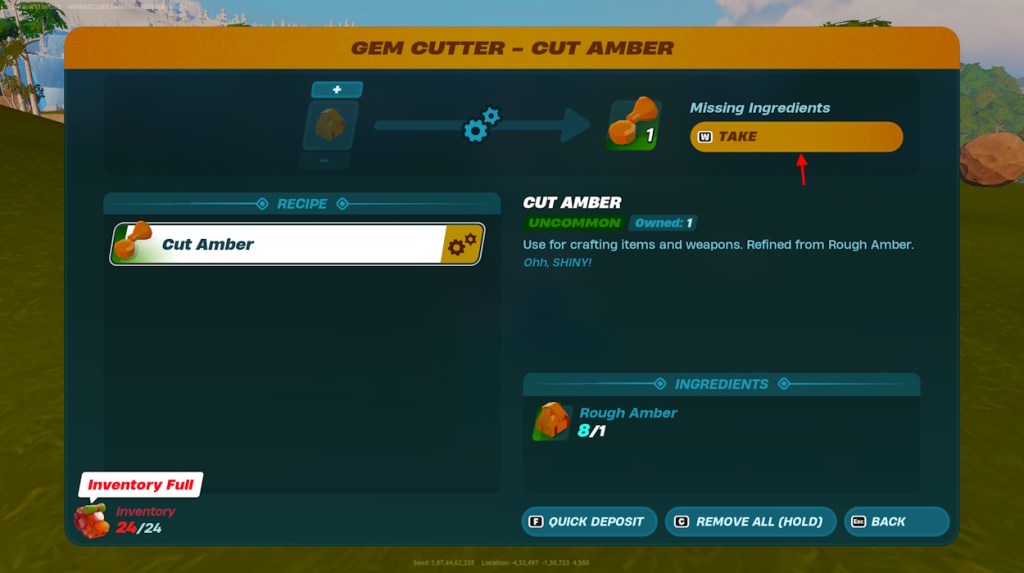 Take Cut amber from Gem Cutter