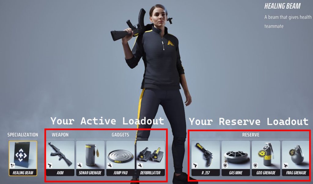 The equipment loadout screen where you edit your reserve loadout in The Finals