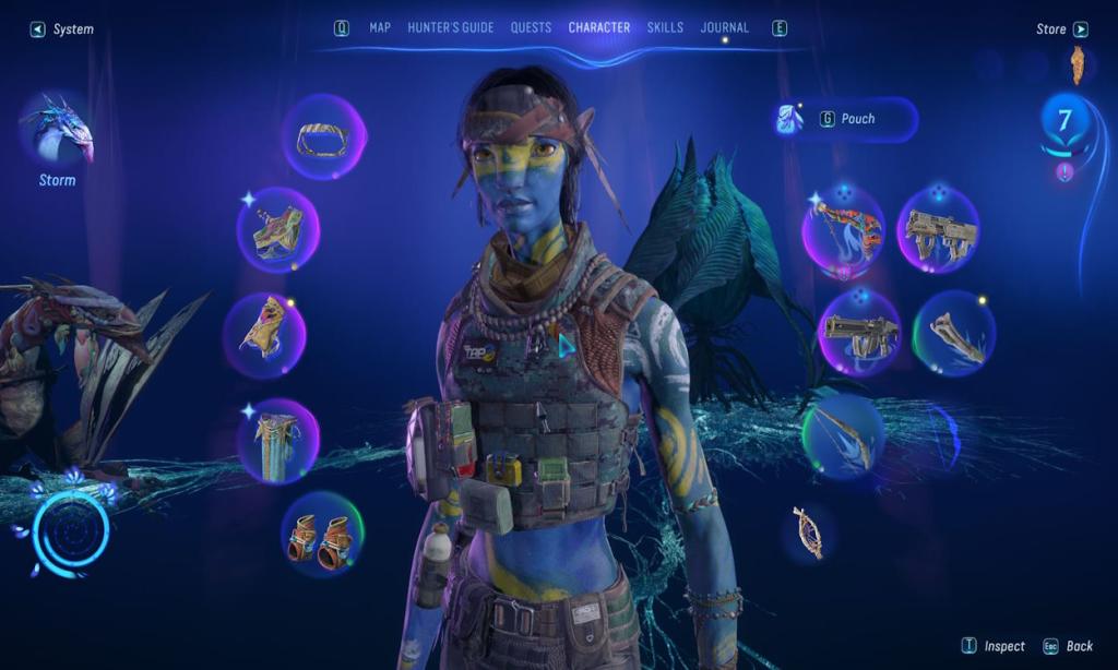 The gear menu for Sarentu in Avatar: Frontiers of Pandora