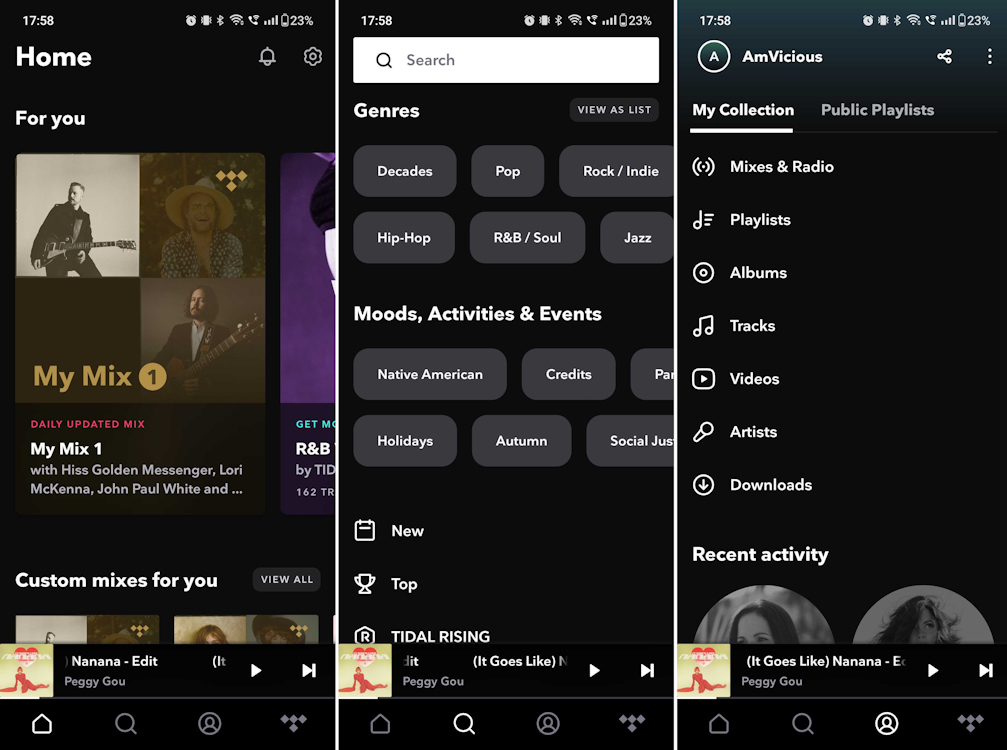 Tidal Android app interface