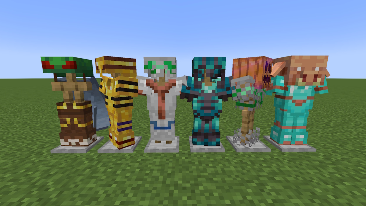 Several armor stands with different equipment