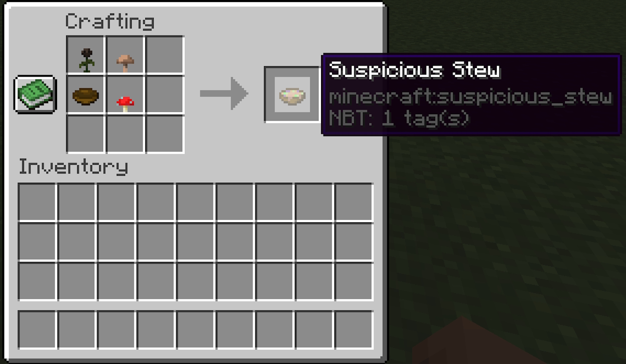Crafting recipe for a suspicious stew with the wither effect