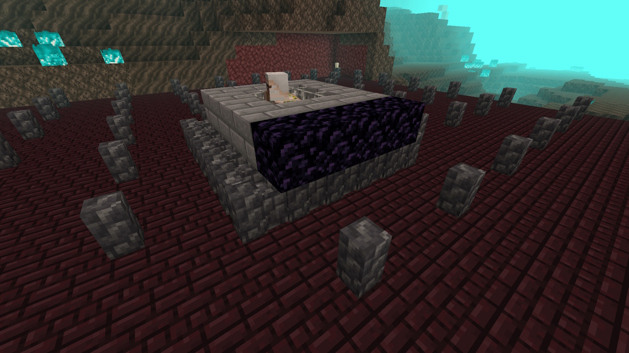 Obsidian blocks placed on the south side of the tiny iron golem room at the eye level and another layer of walls around
