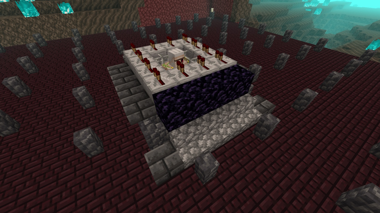 Stairs in front of the obsidian and repeaters around the iron golem's head
