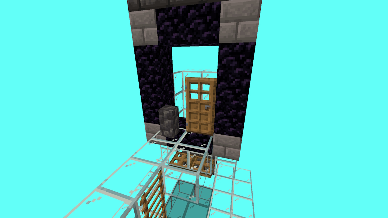 Door and a wall placed behind the first nether portal