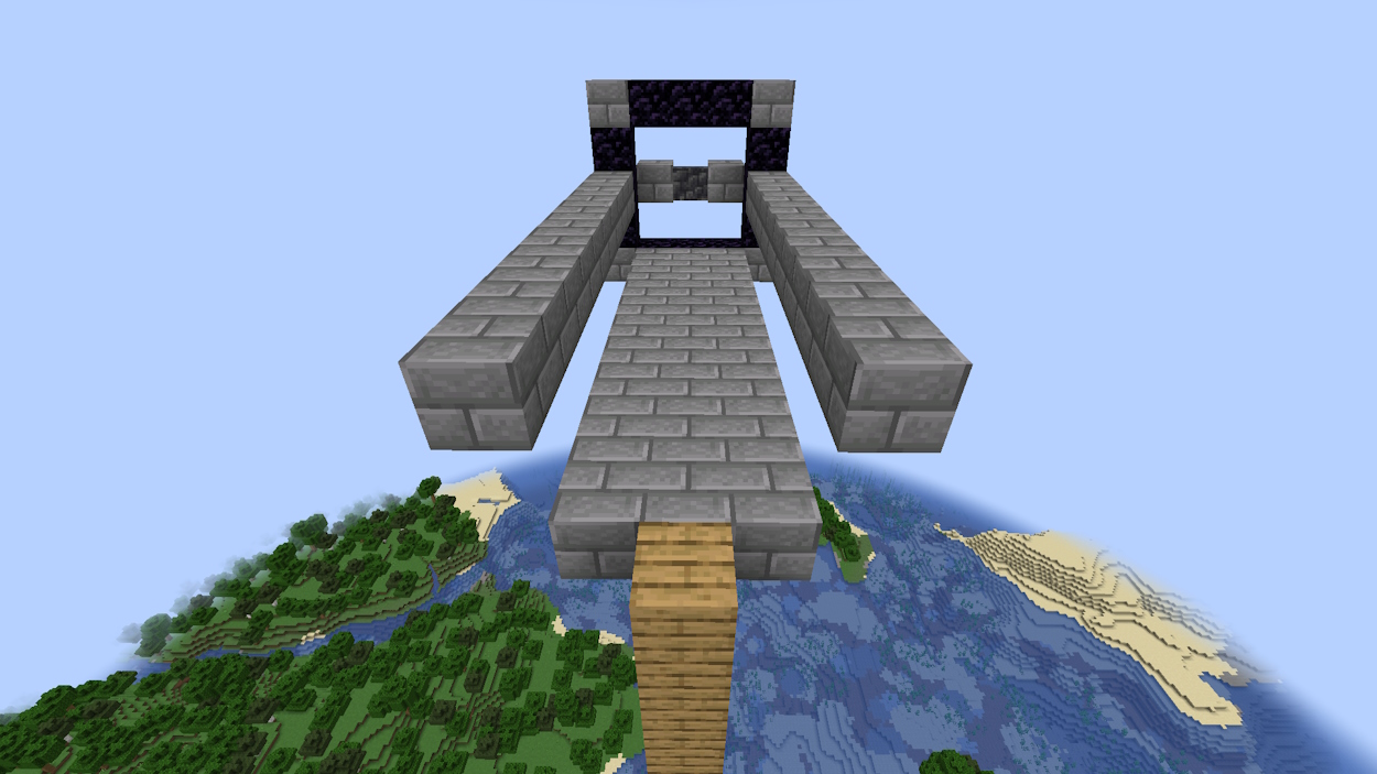 Widen the bridge to three blocks wide and add railings at the eye level and the nether portal was blocked off form the back