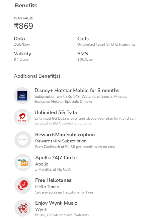 airtel new rs 869 prepaid plan benefits with hotstar subscription