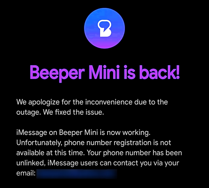 beeper mini imessage for android app is back online after apple shutdown