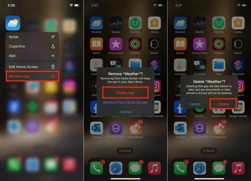 delete weather app on iPhone