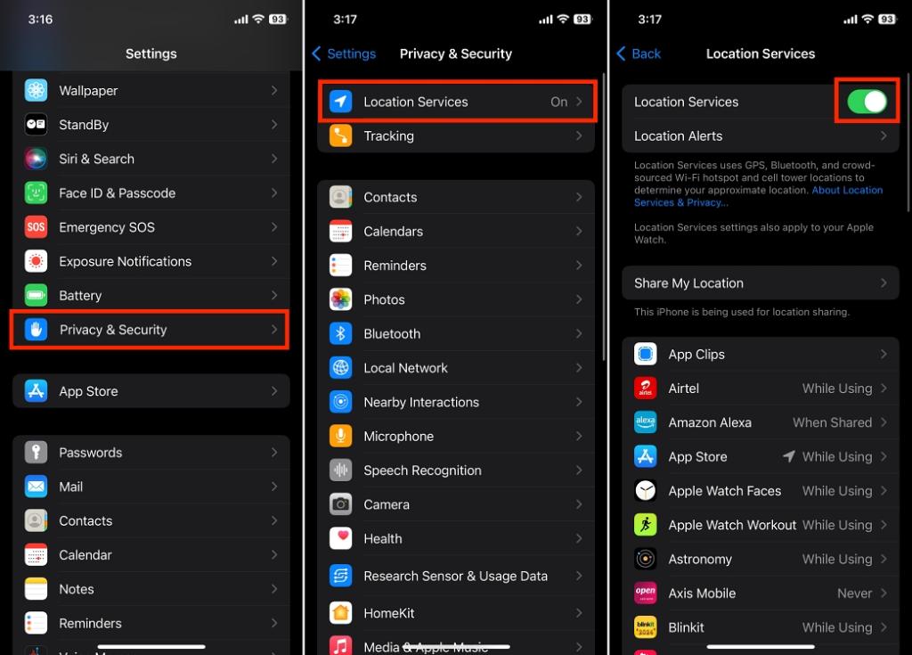 enable location services on iPhone