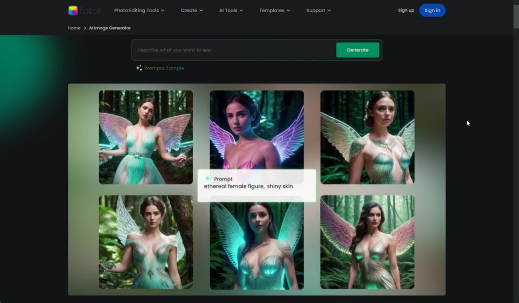 fotor AI image generator web interface
