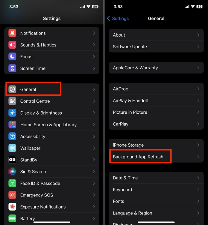 general settings on iPhone