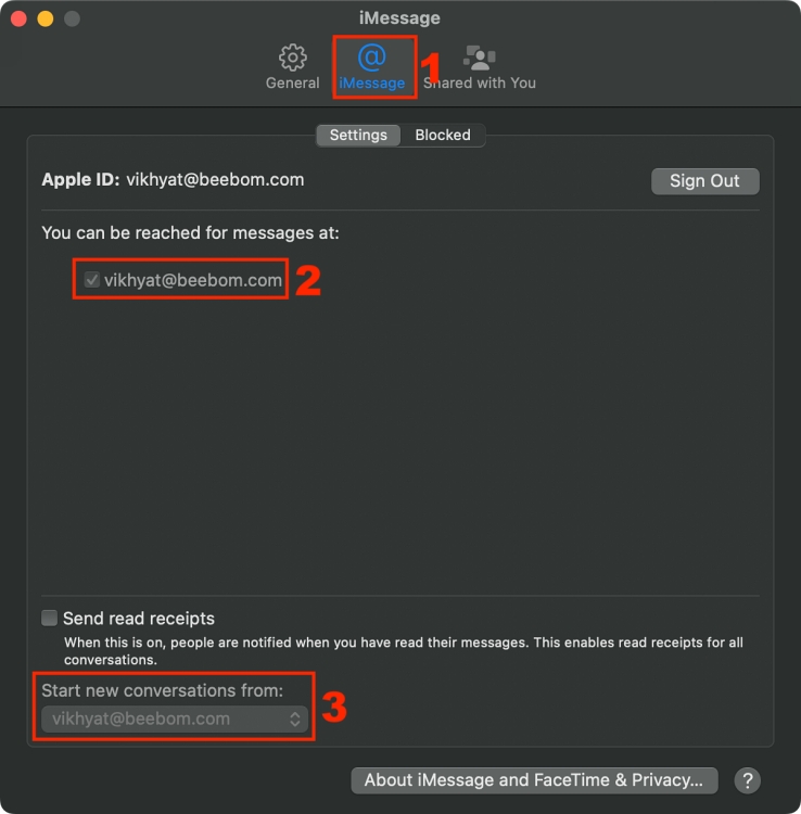 iMessage settings on Mac