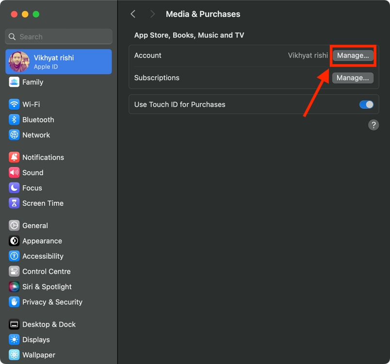 manage account settings on Mac