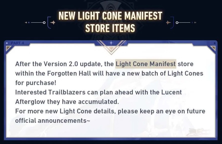 New light cones coming to the light cone manifest store