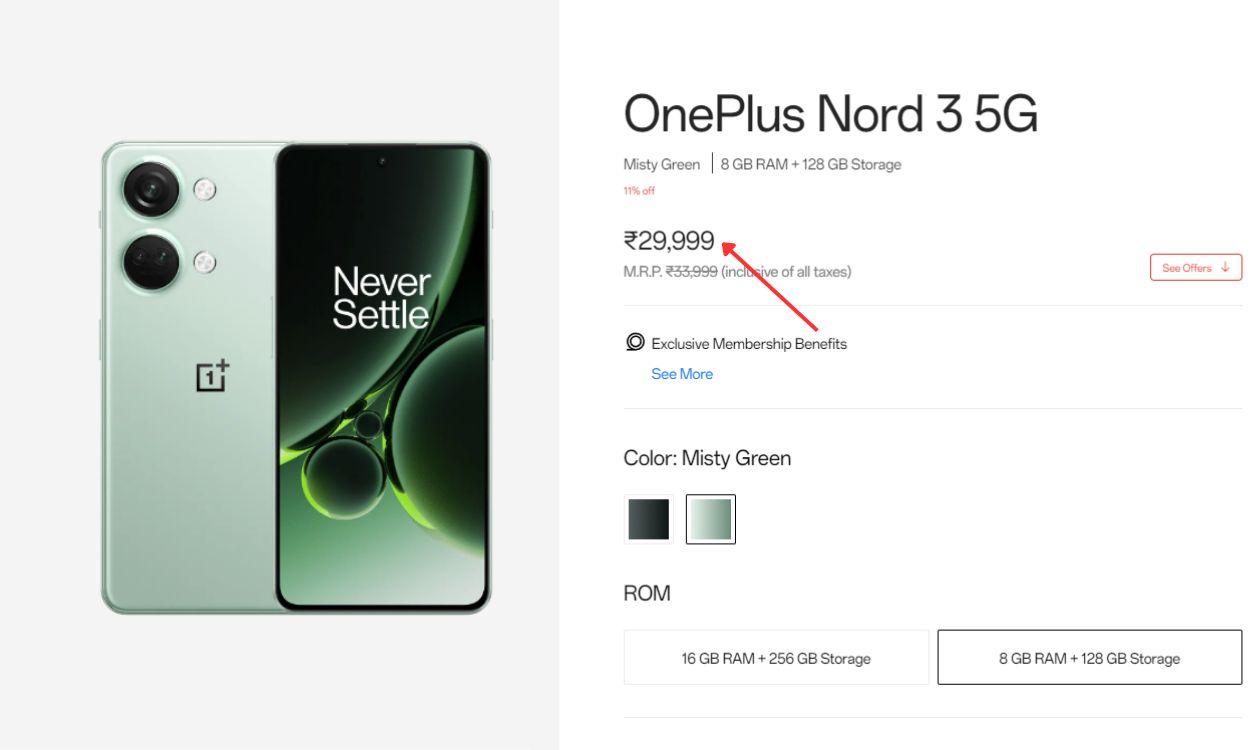 oneplus nord 3 price cut on official website