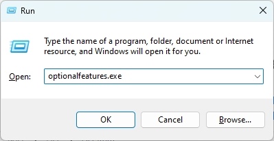 open run window for optionalfeatures
