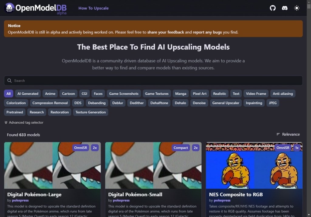openmodeldb to find suitable image upscaling models