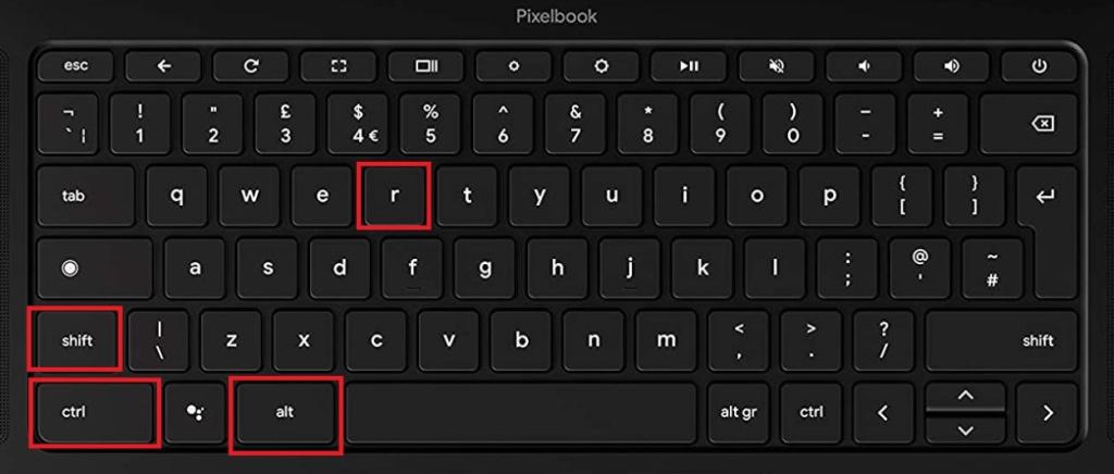 press ctrl, alt, shift, and r keys to reset chromebook