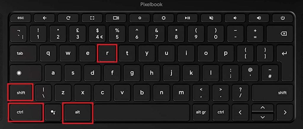 press ctrl, alt, shift, and r keys to reset chromebook