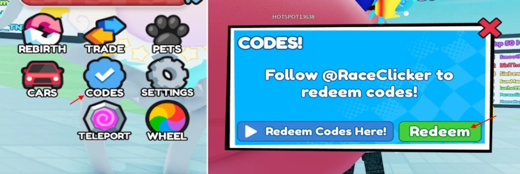 redeem race clicker codes