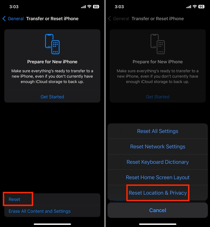 reset location & privacy on iPhone