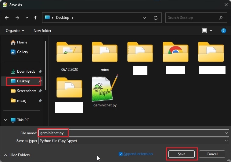 save a file as python on windows