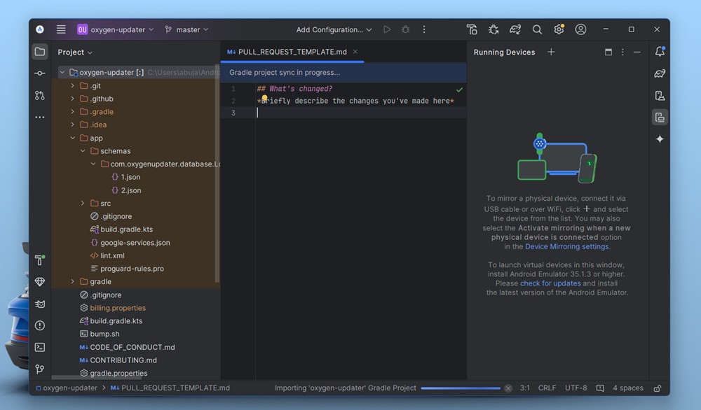 Android Studio with an open project