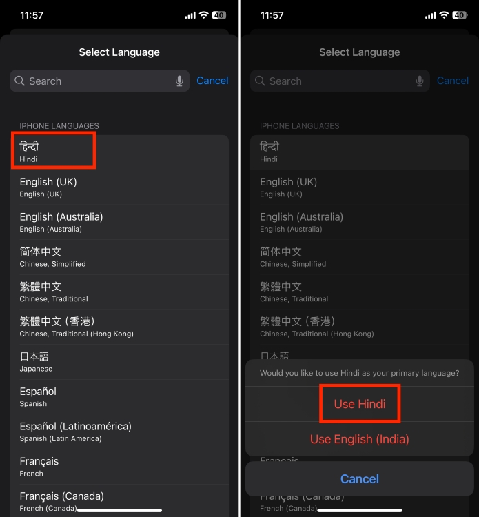 Change language on iPhone