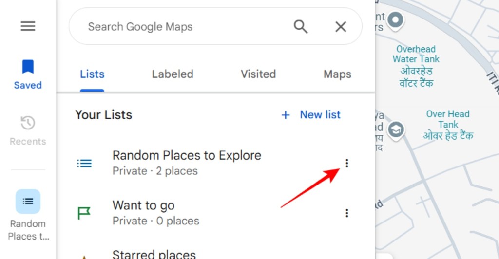 Click the 3 dots on the saved list on Google Maps