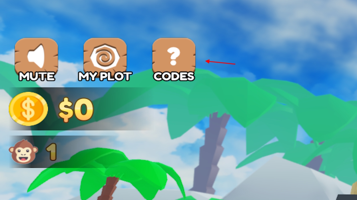 Codes menu in Monkey Tycoon