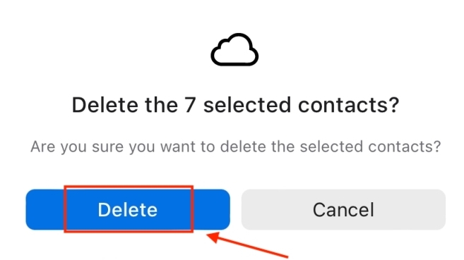 Confirm to delete iCloud contacts