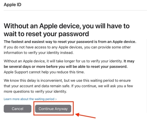 Continue Anyway option in Account Recovery