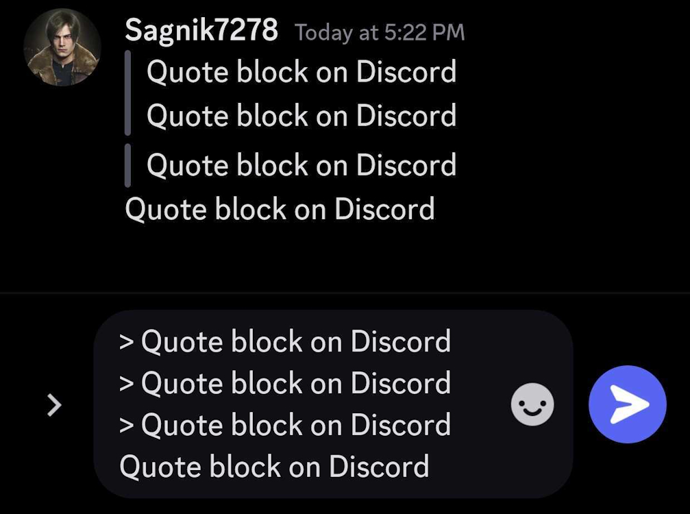 Creating a quote block on Discord mobile