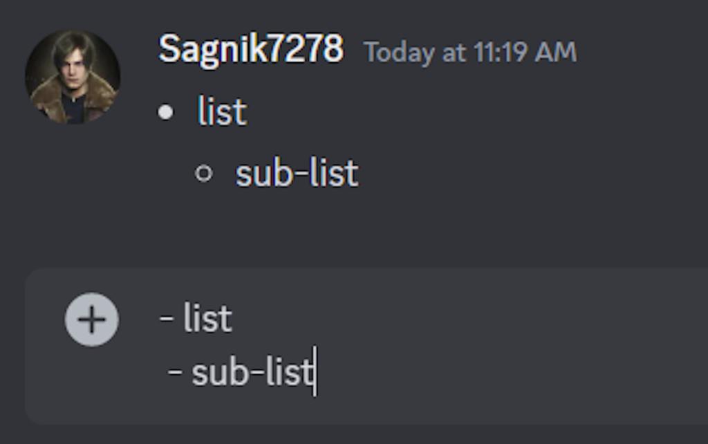 Creating bulleted lists and sub-lists on Discord