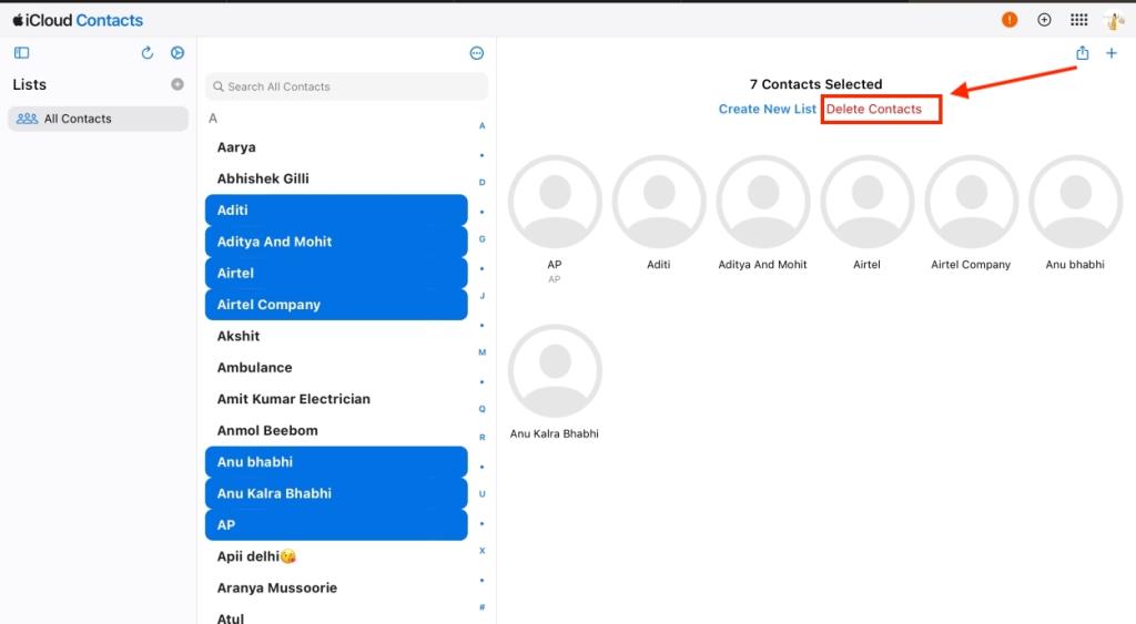 Delete Multiple iPhone Contacts using iCloud.com