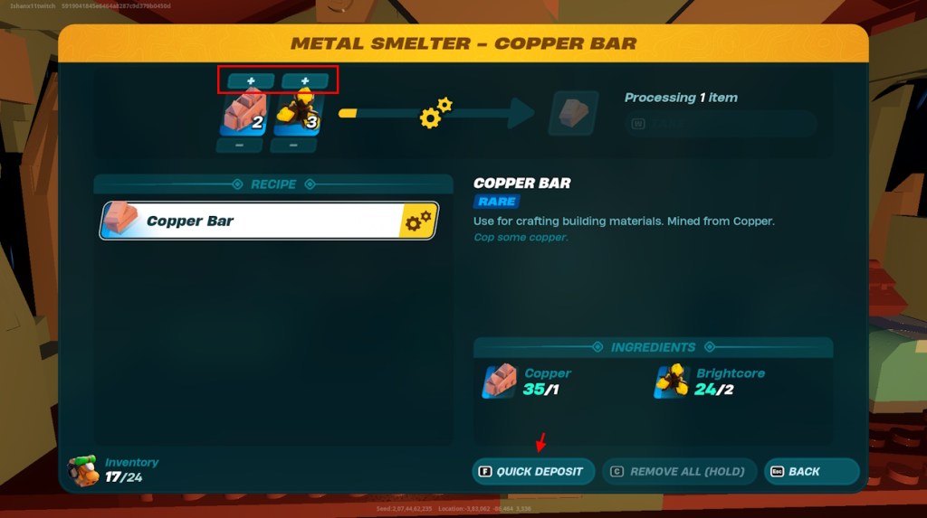 Deposit Copper bar ingredients