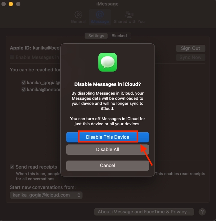 Disable iMessage on Mac