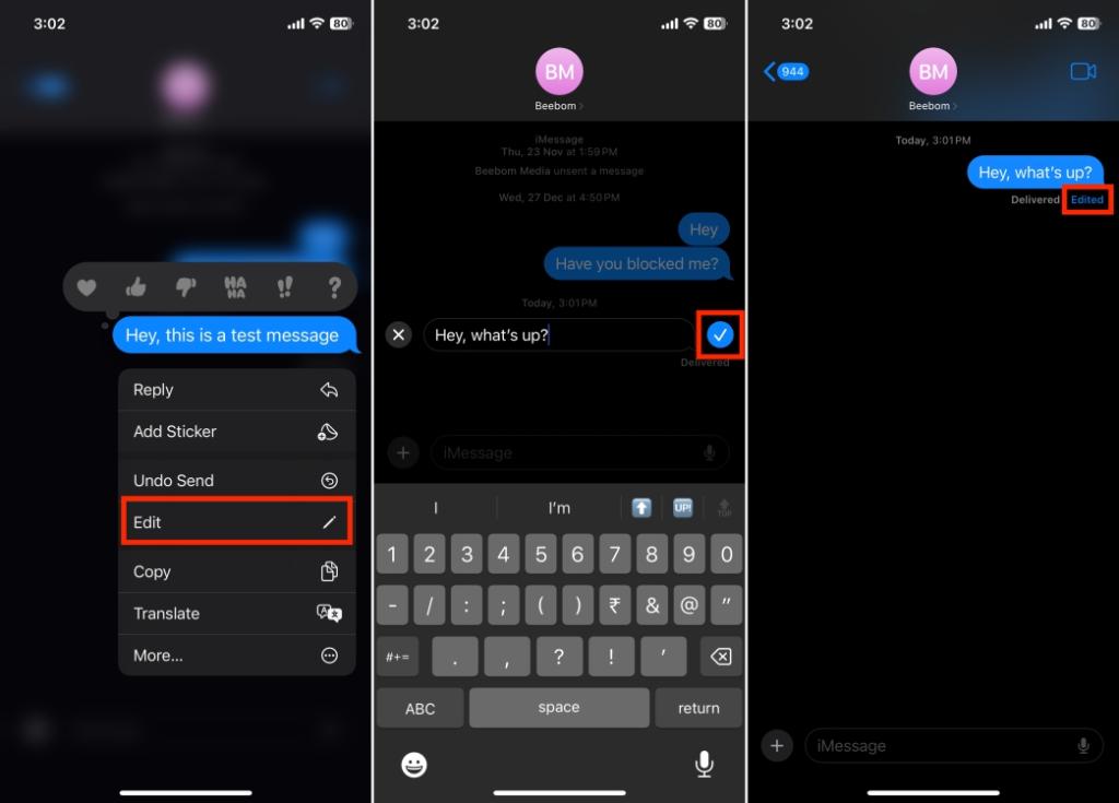 Edit sent iMessage on iPhone