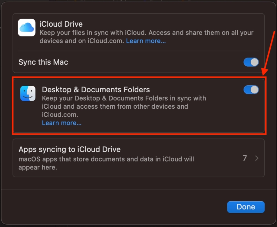 Enable Desktop and Document Folders Syncing on Mac