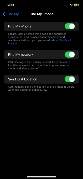 Enable Find My Network on iPhone