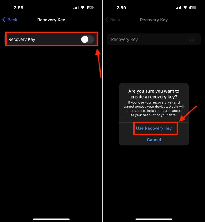 Enable Recovery Key on iPhone