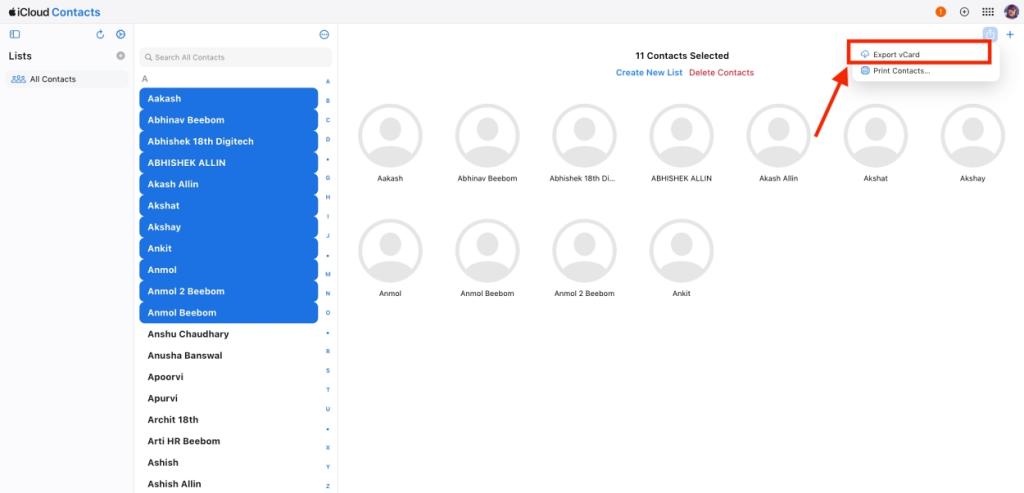 Export Contacts from iCloud