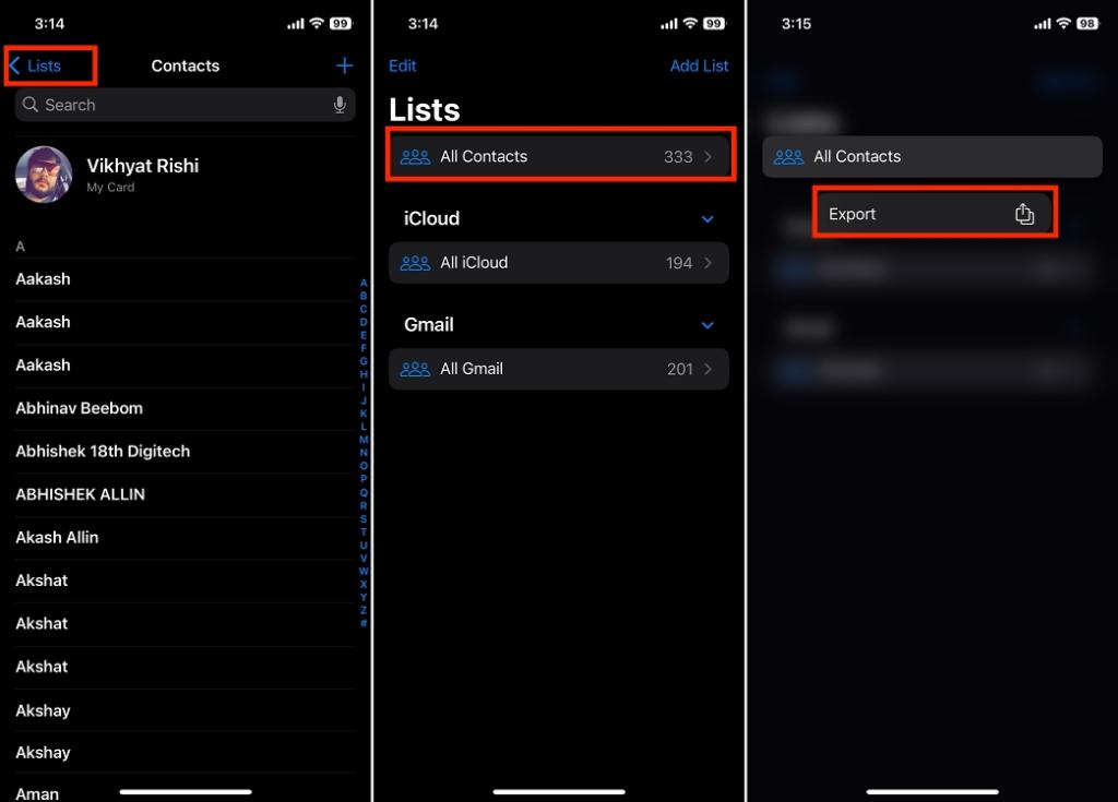 Export Contacts on iPhone