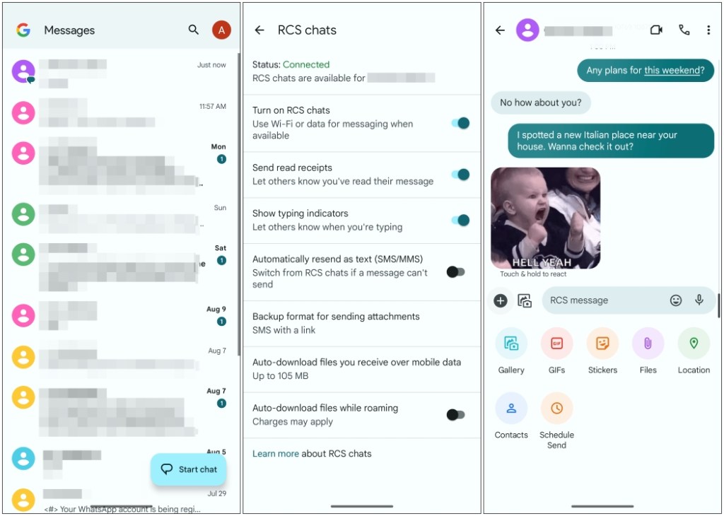 Google Messages RCS chat screen preview